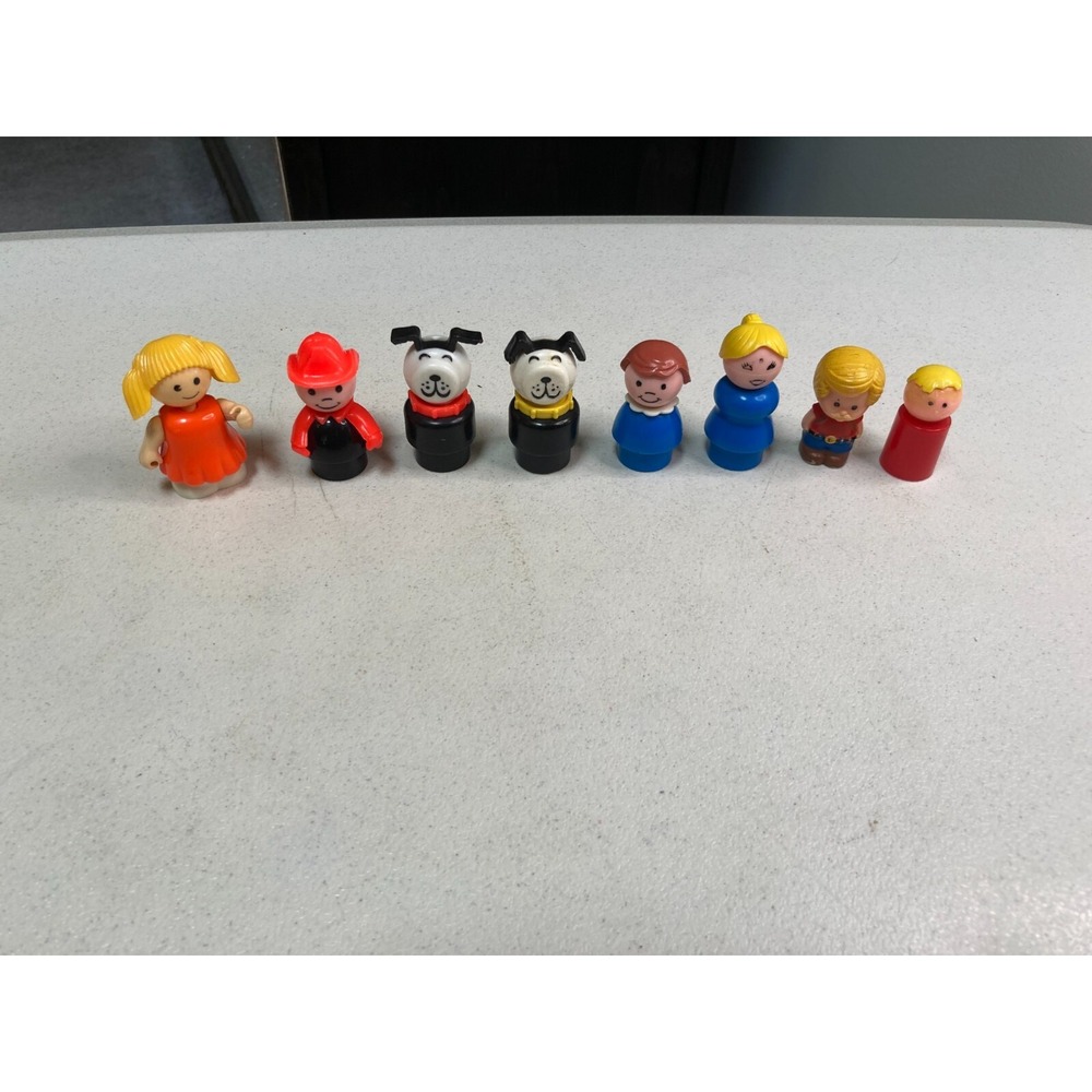 Vintage Fisher Price Little People Lot of 8 Fireman Dog Collar Blonde